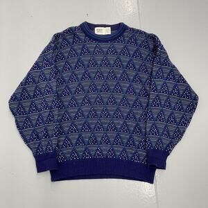 Vintage 90s Robert Bruce Blue Geometric Pattern Sweater